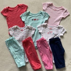CARTER’S Newborn Summer Bundle - 5 pack short sleeve bodysuits, 4 pairs of pants